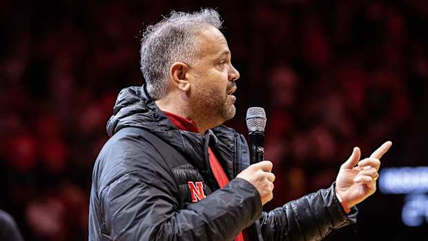 Matt Rhule 2022.12.10 halftime Nebraska-Purdue MBB game